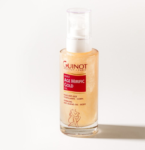 Масло GUINOT мерцающее антивозрастное с 4 драгоценными маслами для повышения упругости кожи Huile Age Mirific Gold 